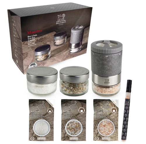 Peugeot Salt Mill Gift Set 'Maestro' Zirlion with 3 (Interchangeable) Reservoirs