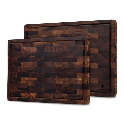 SOPHIOR Walnut Cutting Board Set – with Juice Groove and Handles – 42×35×2.5 cm & 35×25×2.5 cm