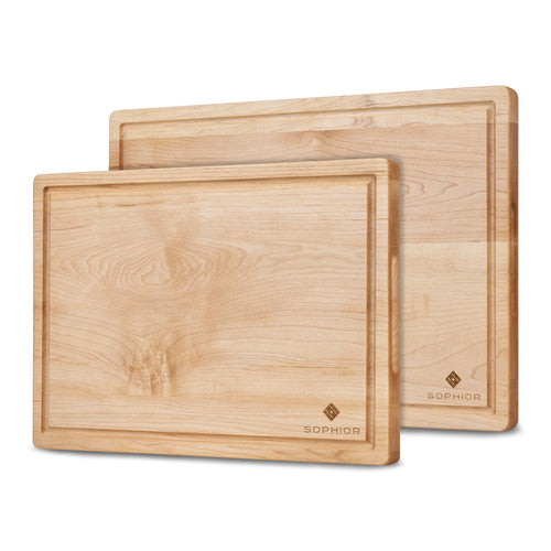 Sophior Maple Wood Cutting Board Set - with Juice Groove and Handles - 42x25x2.5 & 35x25x2.5