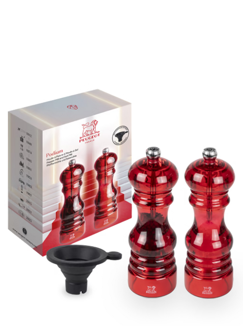 Peugeot Duo Salt and Pepper Mill Set Acrylic Red 18 cm 'Podium'