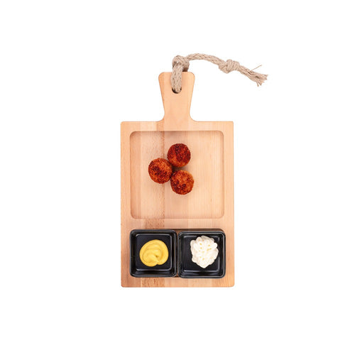 Puur Hout | Beech Food Board 35 cm 2 compartments 2 black bowls