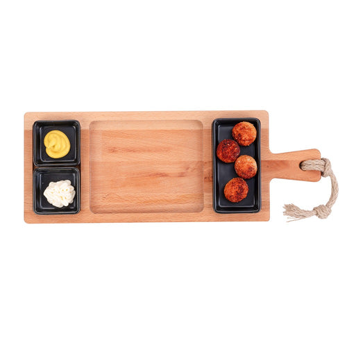 Bowls and Dishes Pure Wood | Beech Food Board 49 cm 3 Compartments 3 Black Bowls
